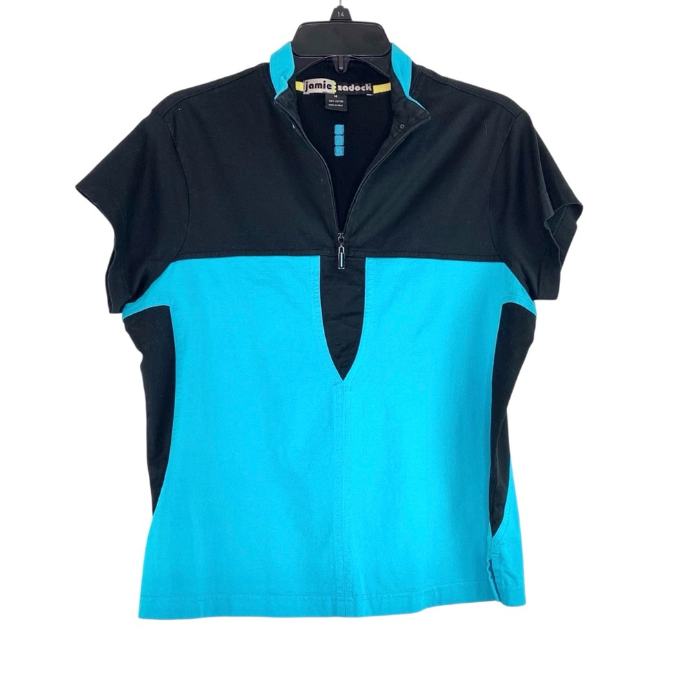 Jamie Sadock Quarter Zip Top in Black and Teal